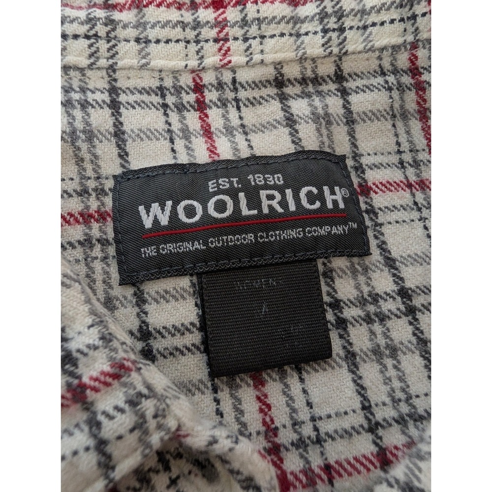 Woolrich Womens Medium Cream Red Plaid Flannel Button Up Shirt 100% Cotton 2006 - Picture 11 of 13